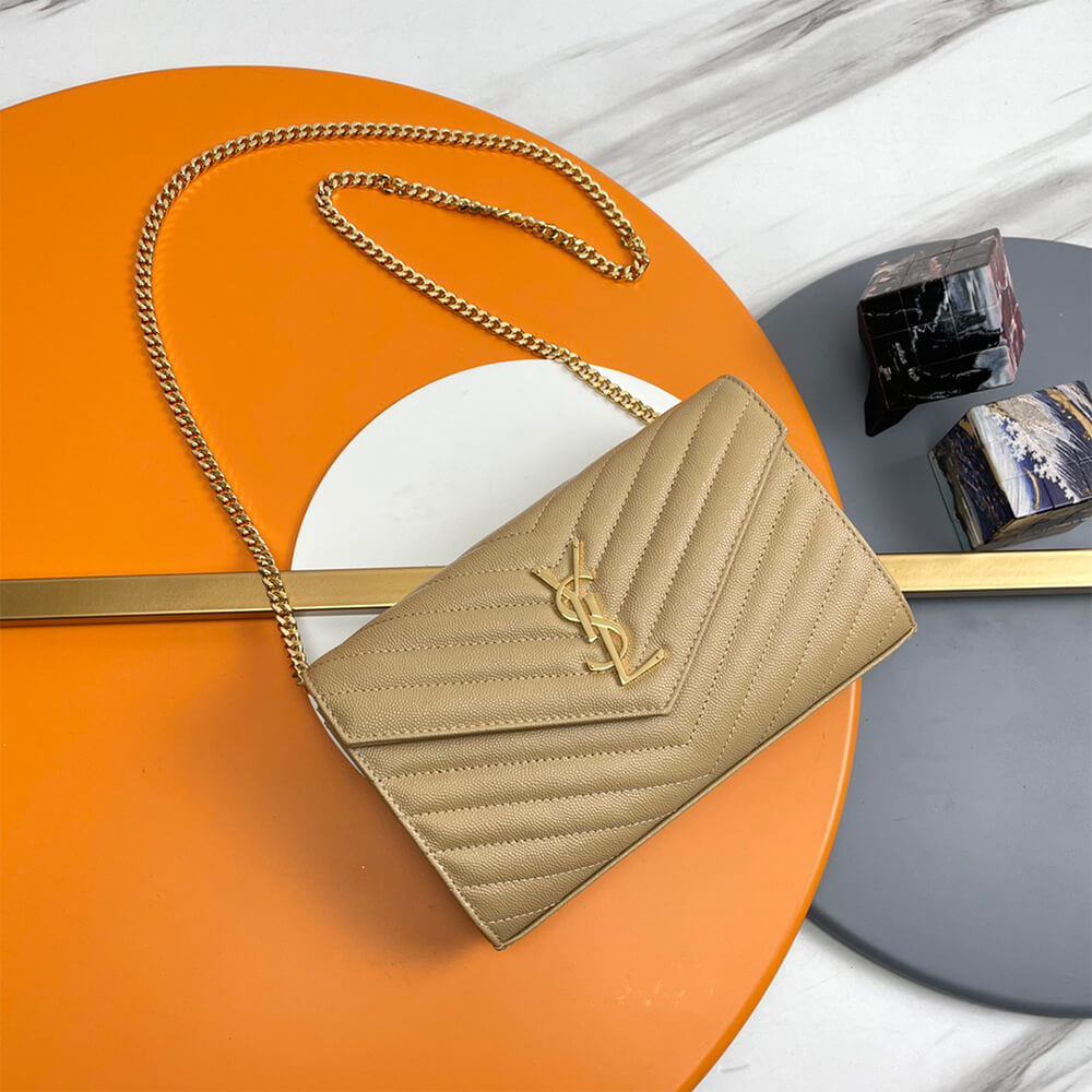 YSL classic cassandre chain wallet in grain de poudre leather