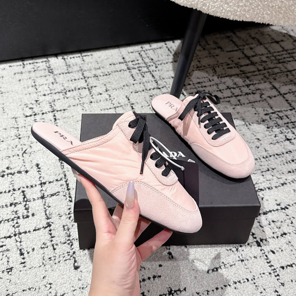 PRADA Collapse Re-Nylon and suede mules