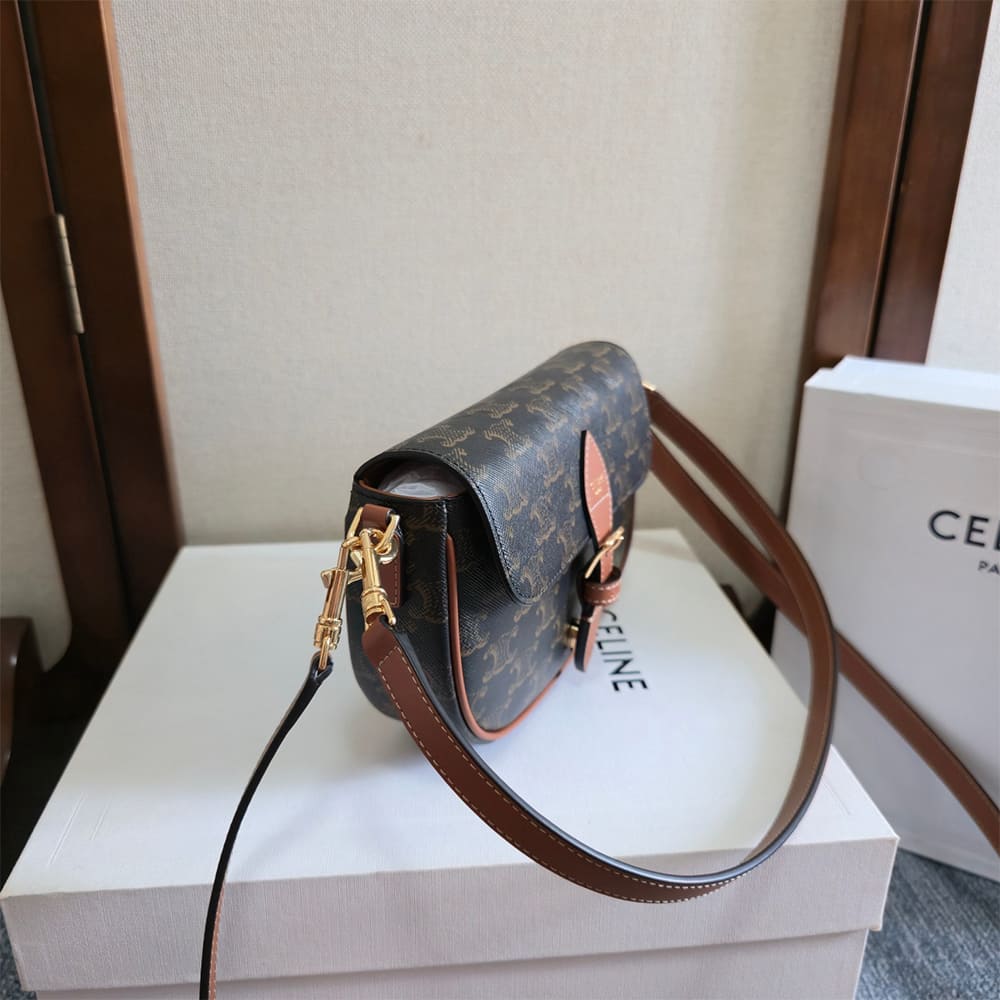 Celine FOLCO SHOULDER BAG IN Triomphe Canvas and Calfskin