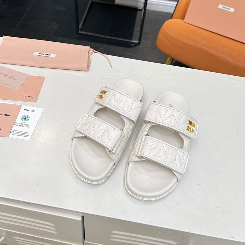 MiuMiu Matelass?? nappa leather slides